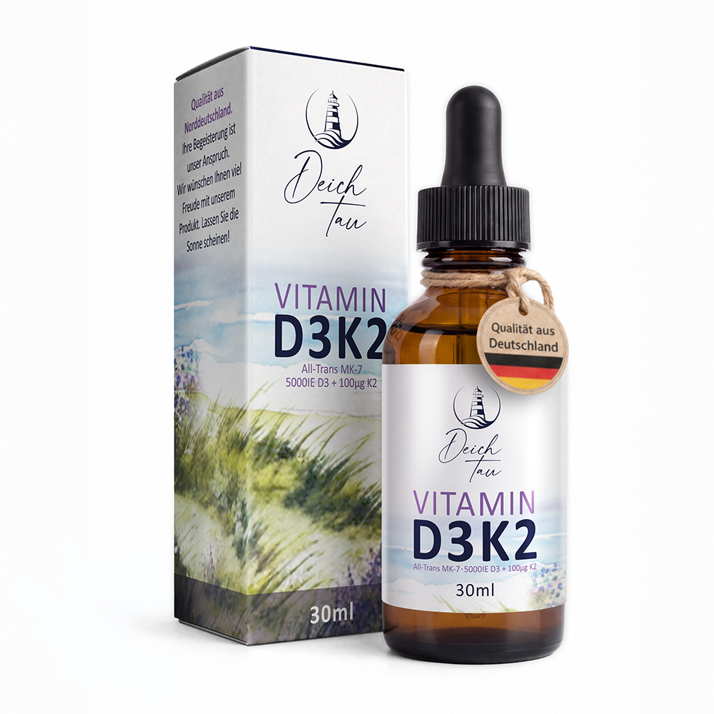 Deichtau Vitamin D3K2 - Hochdosiert mit 5000IE D3 und 100µg K2