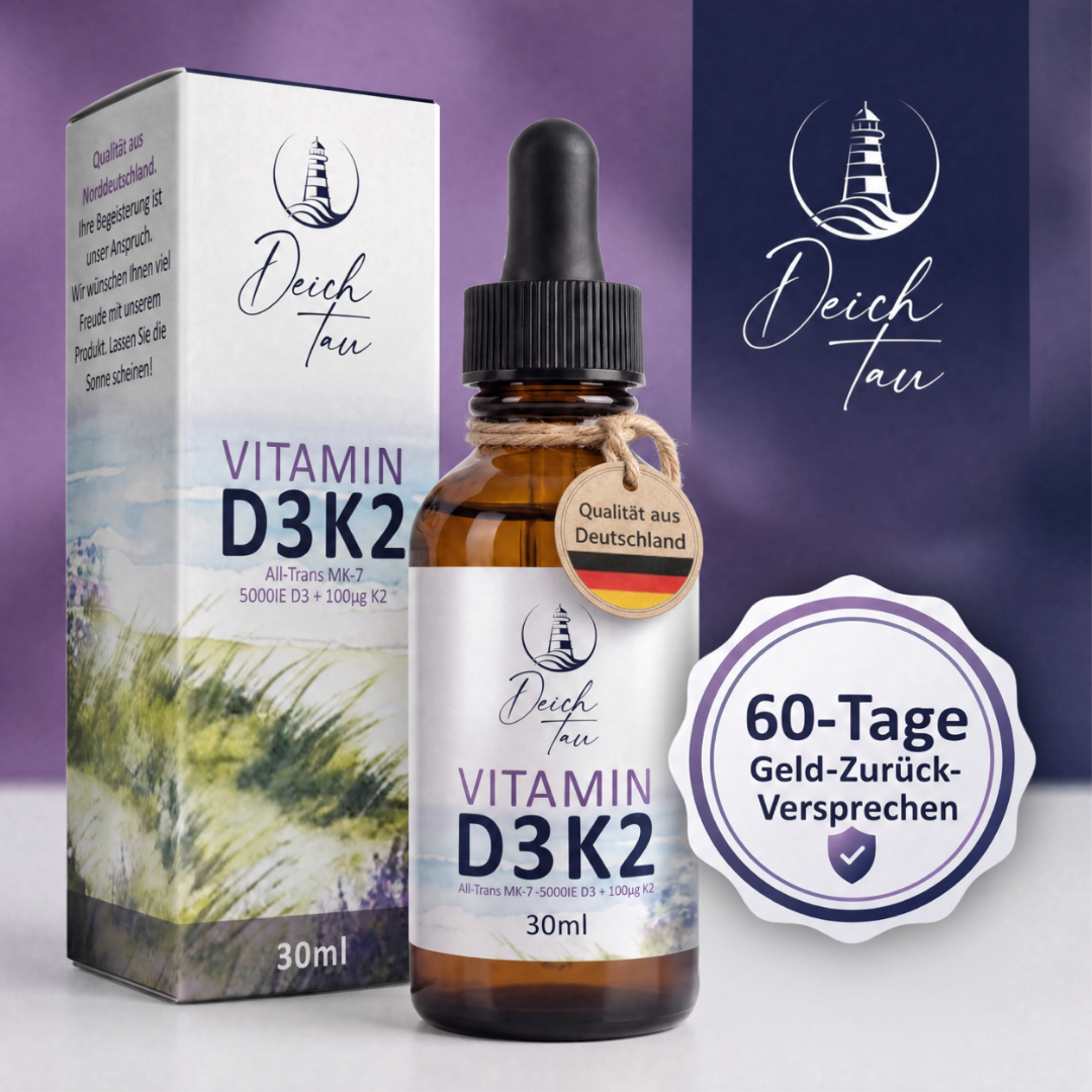 Deichtau Vitamin D3K2 - Hochdosiert mit 5000IE D3 und 100µg K2