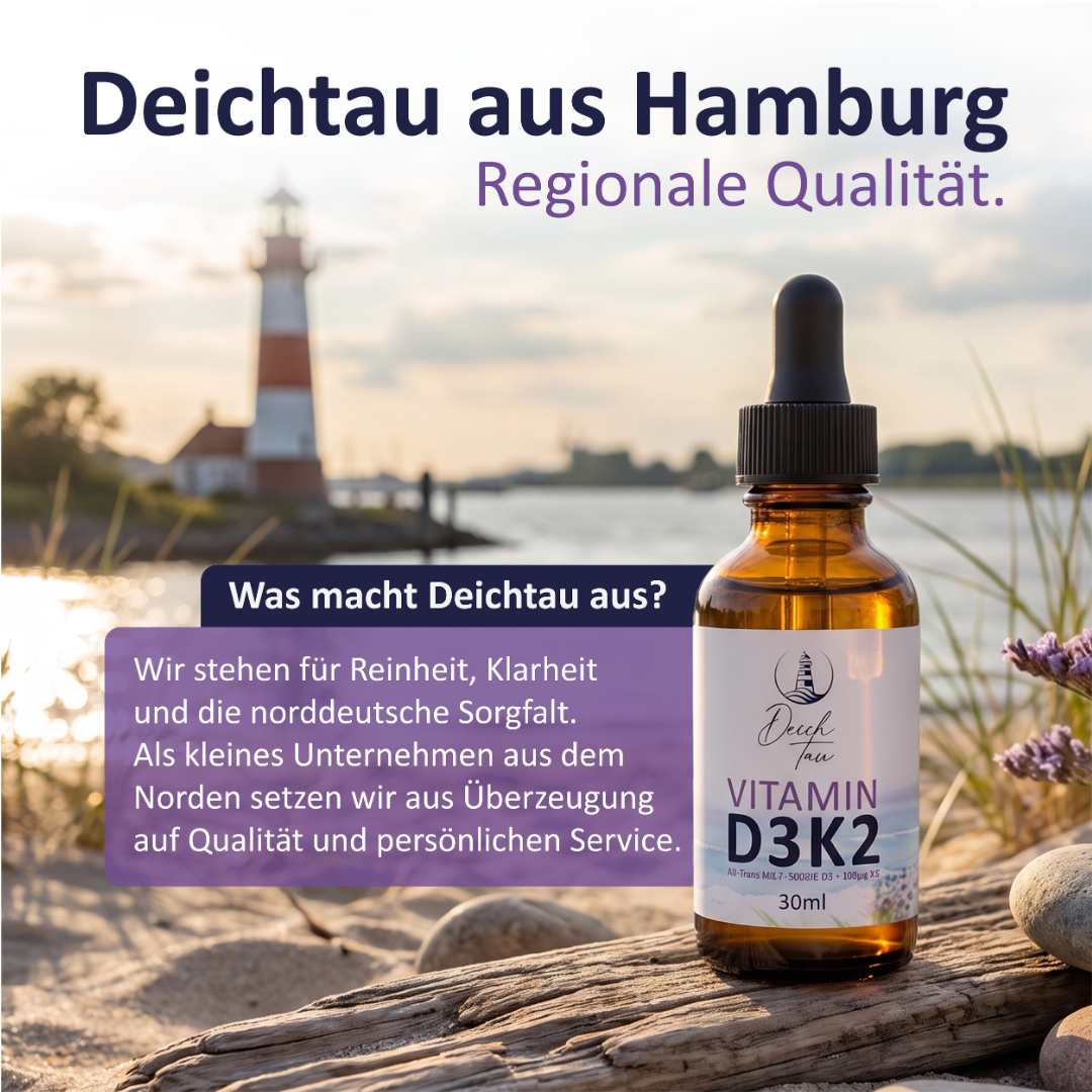 Deichtau Vitamin D3K2 - Hochdosiert mit 5000IE D3 und 100µg K2